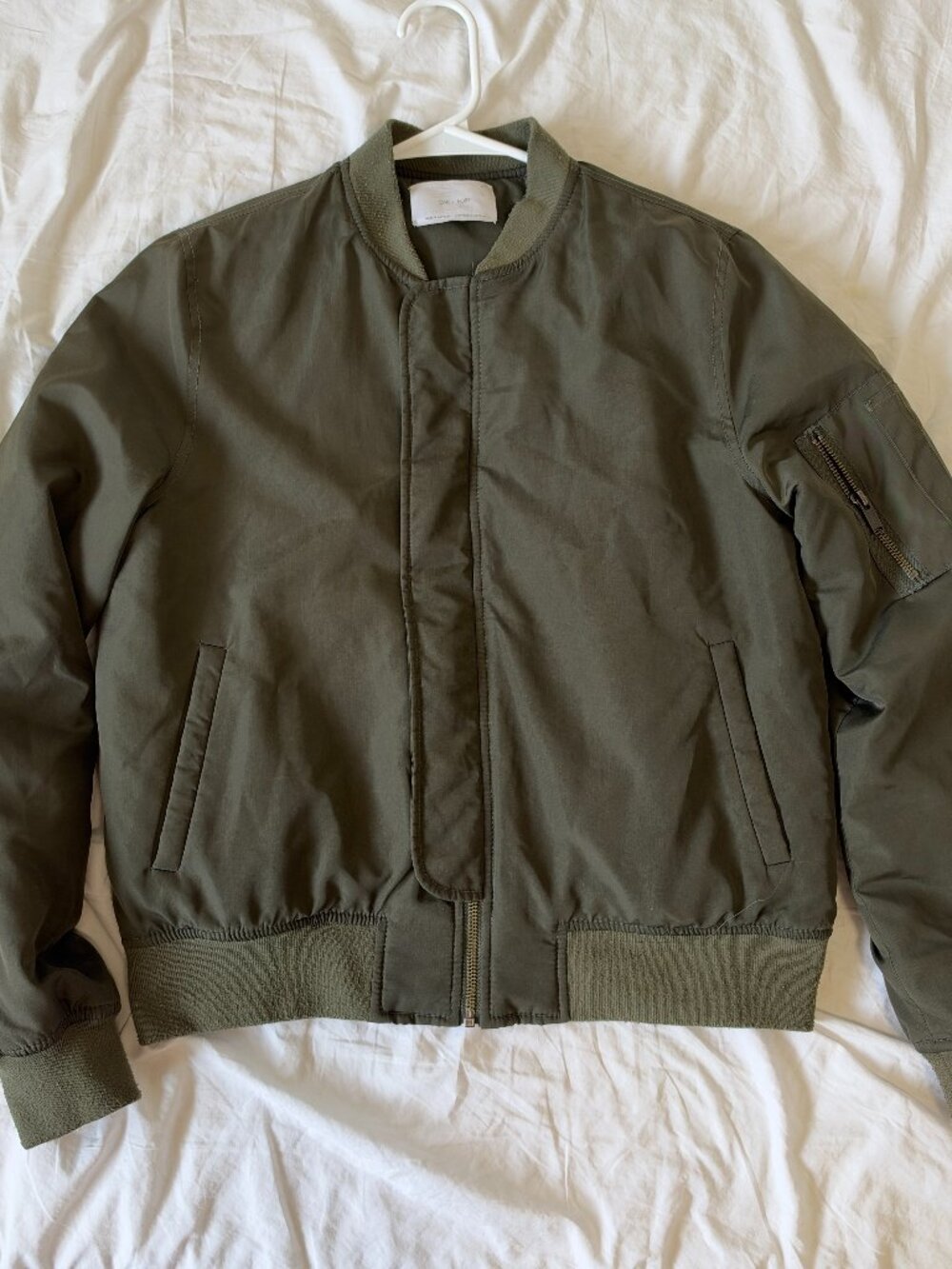 Oak + Fort Woman's Full Zip Bomber Jacket in Olive Green S